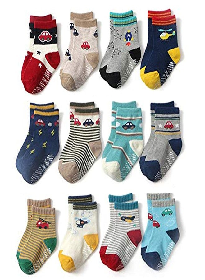 Kidbee Baby Boy's Organic Cotton Anti Skid Grip Socks (Boys Color) (12-18 Months, 4 Pairs) - Image 3