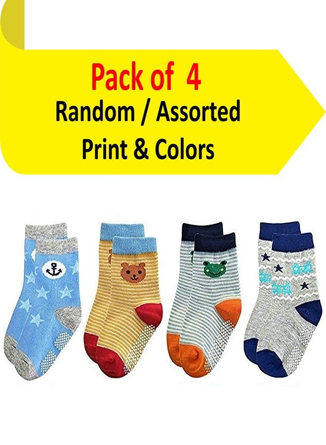 Kidbee Baby Boy's Organic Cotton Anti Skid Grip Socks (Boys Color) (12-18 Months, 4 Pairs) - Image 2