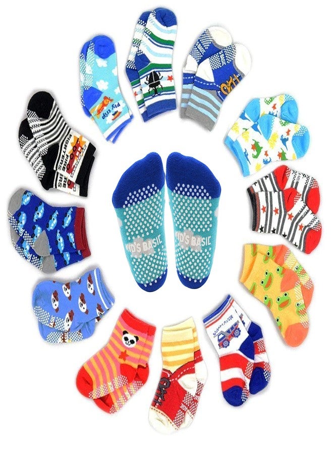 Kidbee Baby Boy's Organic Cotton Anti Skid Grip Socks (Boys Color) (12-18 Months, 4 Pairs) - Image 1