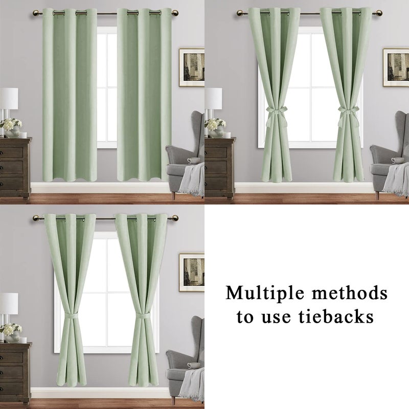 JIUZHEN Light Green Blackout Curtains with Tiebacks Thermal Insulated  Light Blocking and Noise Reducing Grommet Curtains for and Living Room  Set of 2 Window Curtain Panels  42 x 72 Inch Length - Image 5