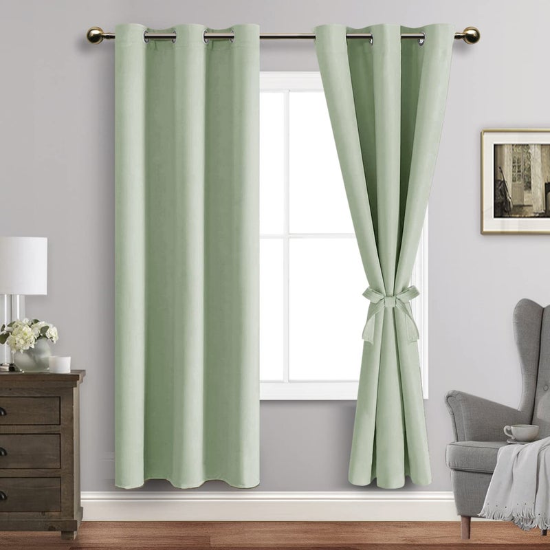 JIUZHEN Light Green Blackout Curtains with Tiebacks Thermal Insulated  Light Blocking and Noise Reducing Grommet Curtains for and Living Room  Set of 2 Window Curtain Panels  42 x 72 Inch Length - Image 1