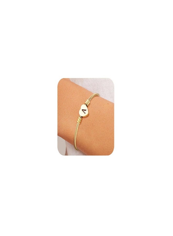 Ascona Gold Initial Bracelets for Women Non Tarnish Dainty Stainless Steel Heart Letter A-Z Bracelet Adjustable Cuff Bangle Bracelets for Teen Trendy Cute Bridesmaid Birthday Gifts Jewelry - Image 1