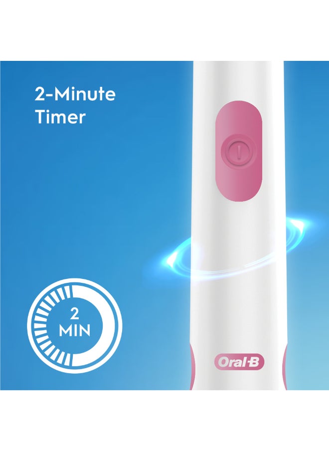 Oral-B فرشاة أسنان تعمل بالبطارية، مؤقت لمدة دقيقتين، تزيل البلاك مع وصول أعمق بين الأسنان، مقبض مريح مطاطي ناعم، تنظيف ثنائي الأبعاد متنوع  - Image 4