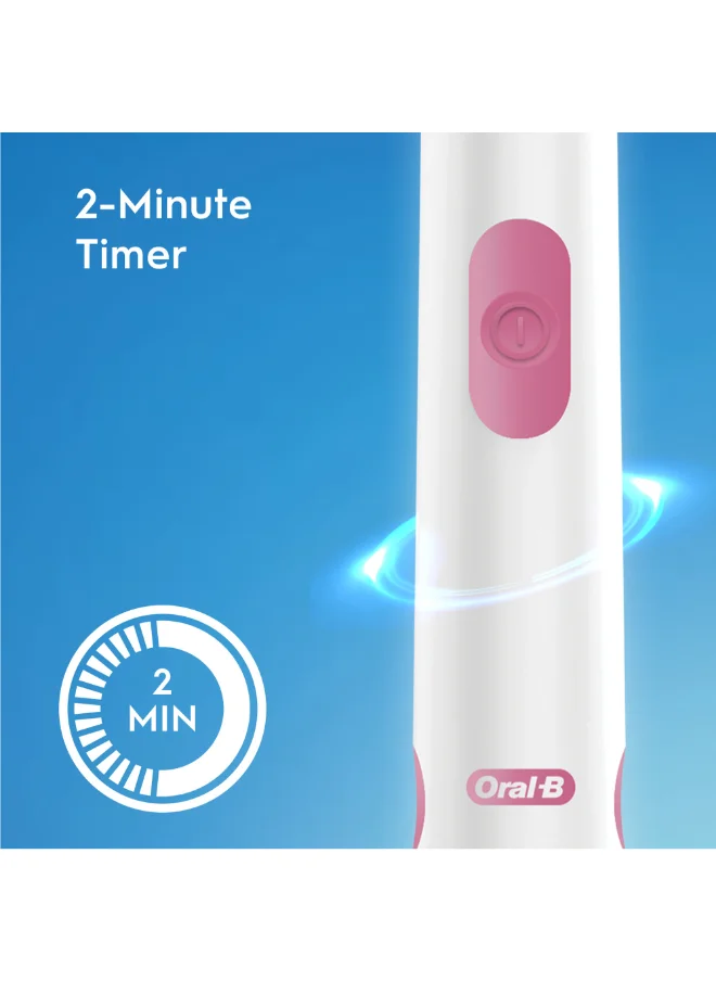 Oral-B Battery Powered Toothbrush 2 Minutes Timer, Remove Plaque With Deeper Reach Between Teeth, Soft Rubberized Ergonomic Handle 2D Cleaning Assorted