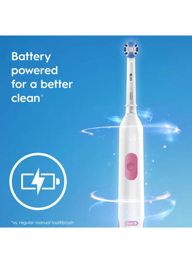 Oral-B Battery Powered Toothbrush 2 Minutes Timer, Remove Plaque With Deeper Reach Between Teeth, Soft Rubberized Ergonomic Handle 2D Cleaning Assorted