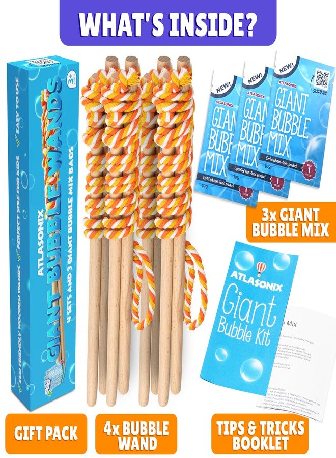 Atlasonix Giant Bubble Wand, Big Bubble Wand, Huge Rope, 4 Pack Giant Bubble Wooden Wands & 384 Ounces Bubble Mix Concentrate Refill, Party Outdoor Summer Toys Activities for Kids Boys and Girls Kit - Image 3
