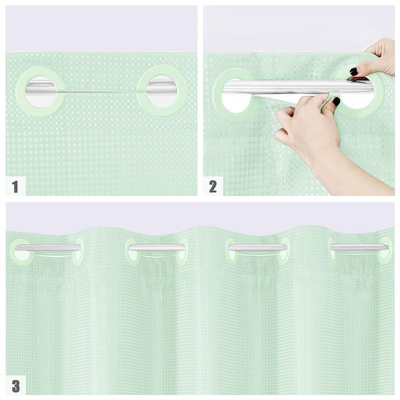 MitoVilla Green Long Shower Curtain 72 x 80  No Hooks Needed 80 inch Long Heavyweight Waffle Fabric Shower Curtain Set with Snap-in Liner for Hotel Grade Spa-Like Bathroom Decor  Mint Green - Image 3