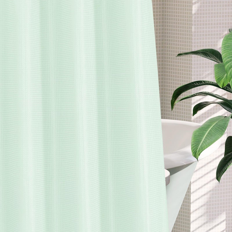 MitoVilla Green Long Shower Curtain 72 x 80  No Hooks Needed 80 inch Long Heavyweight Waffle Fabric Shower Curtain Set with Snap-in Liner for Hotel Grade Spa-Like Bathroom Decor  Mint Green - Image 4