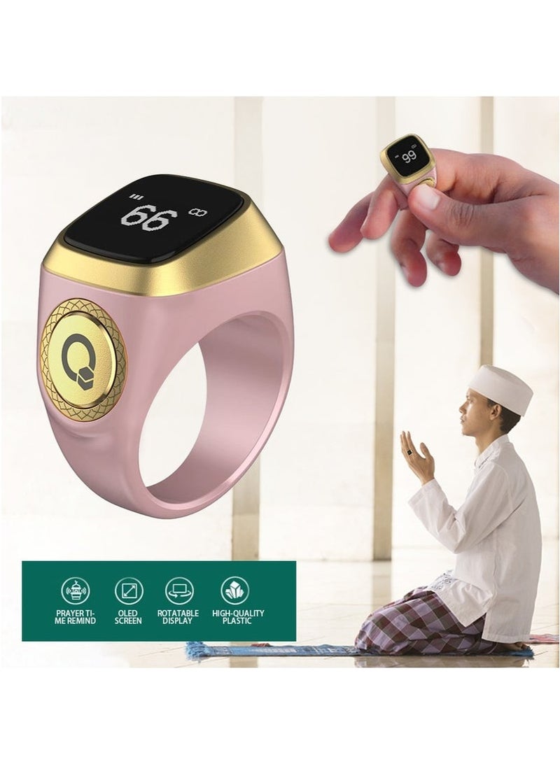 Digital Finger Counter, Rechageable Bluetooth Smart Finger Counter for Prayer Islamic Tasbih Muslims, 5 Prayer Time Reminders Ring (Rose Gold-20mm) - Image 2
