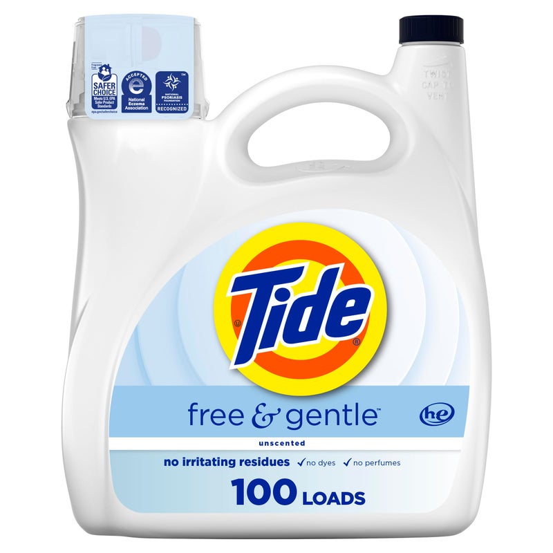 Tide Free & Gentle Liquid Laundry Detergent, 100 Loads, 132 fl oz, Tide Laundry Detergent, Clean Laundry Detergent - Image 1