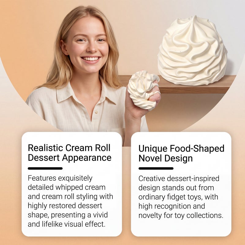 DOWMOO White Cream Squishy Toy – Soft Silicone Realistic Stress Reliever - Image 3