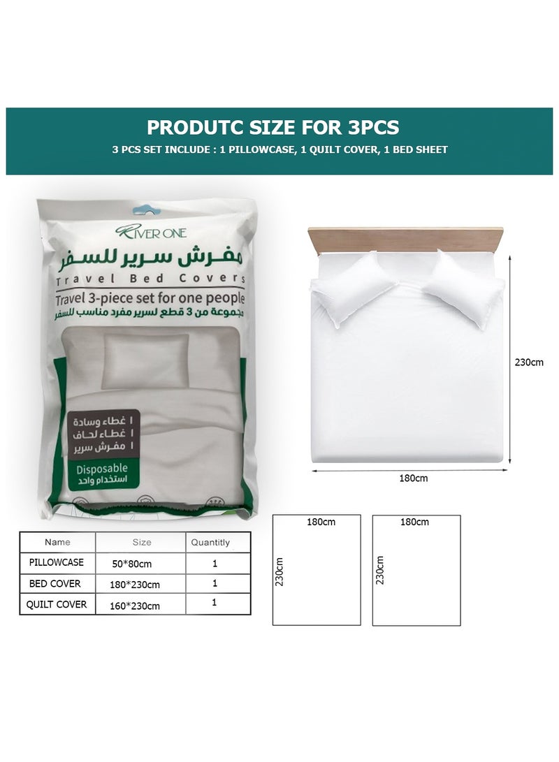 Disposable Bedding Set for Travel – 3-Piece Set | 1 Bed Sheet (180x230 cm), 1 Quilt Cover (160x230 cm), 1 Pillowcase (50x80 cm) | Portable, Hygienic & Compact for Hotels, Camping, Business Trips –White  - Image 2
