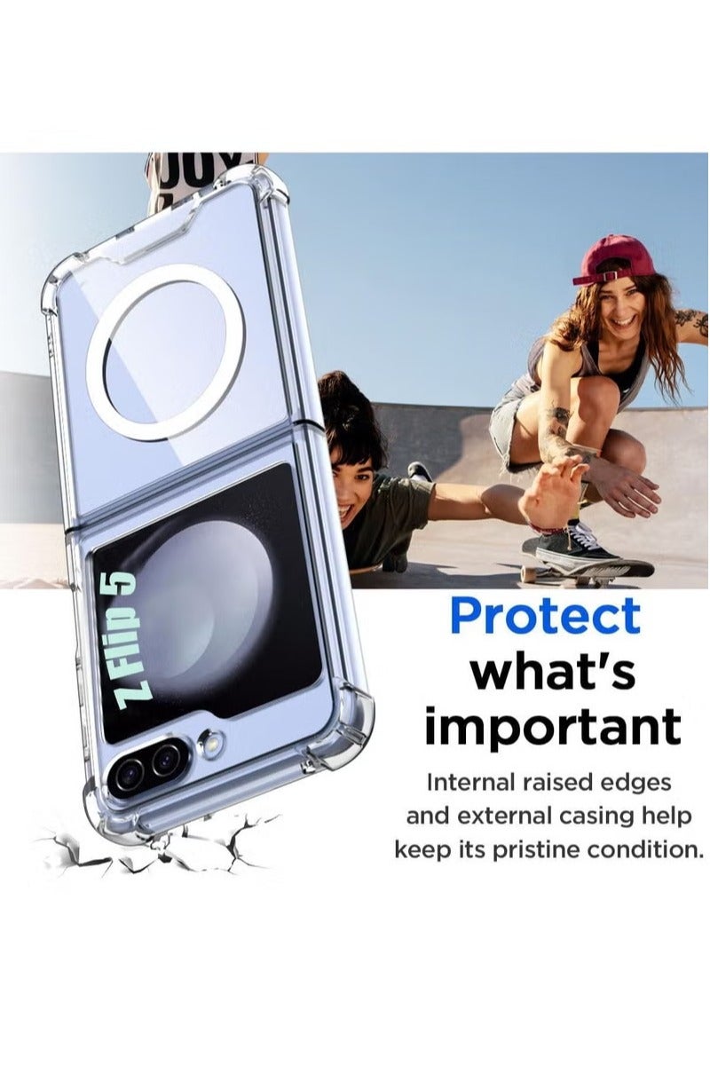 UMIXPRO Magnetic Clear Case for Samsung Galaxy Z Flip 5 5g Support Magsafe and Wireless Charger Transparent Shockproof and Drop Proof Hard PC Phone Cover for Galaxy z flip 5 - Image 3