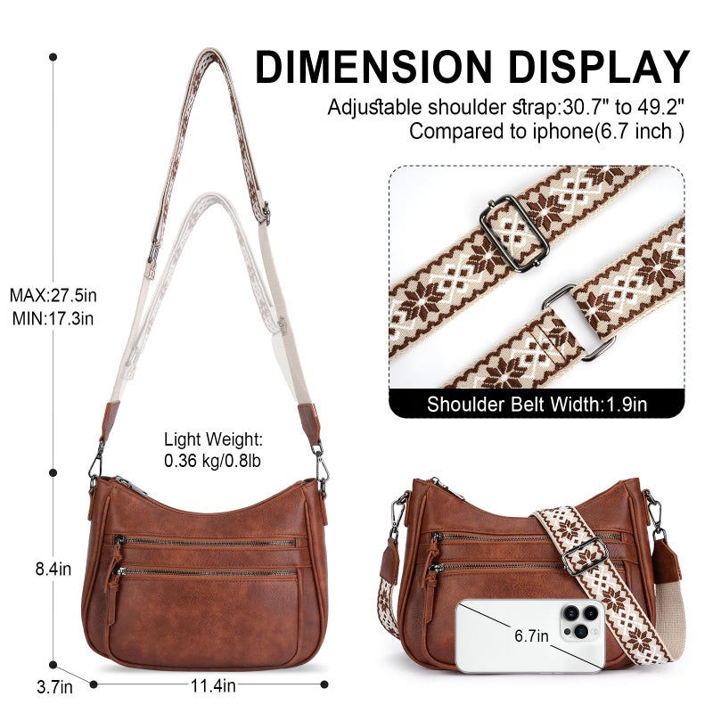 VIMUTI Crossbody Purses for Women Trendy Leather Crossbody Bag,Multi Pocket Shoulder Handbag Lightweight Travel Purse (02-Brown) - Image 4