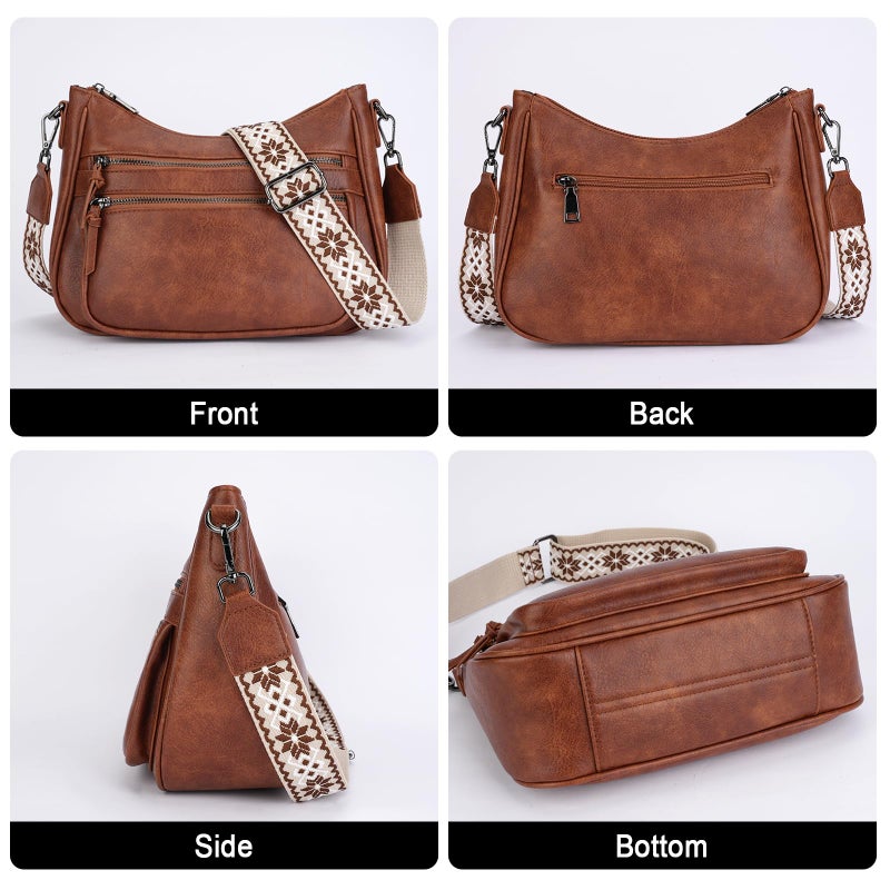 VIMUTI Crossbody Purses for Women Trendy Leather Crossbody Bag,Multi Pocket Shoulder Handbag Lightweight Travel Purse (02-Brown) - Image 5