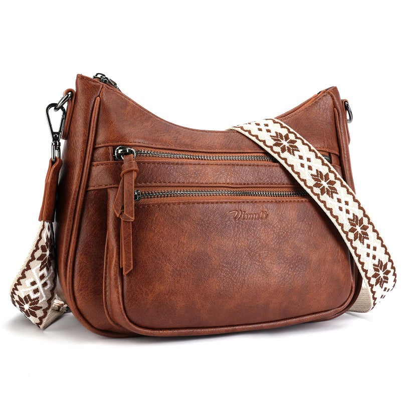 VIMUTI Crossbody Purses for Women Trendy Leather Crossbody Bag,Multi Pocket Shoulder Handbag Lightweight Travel Purse (02-Brown) - Image 1