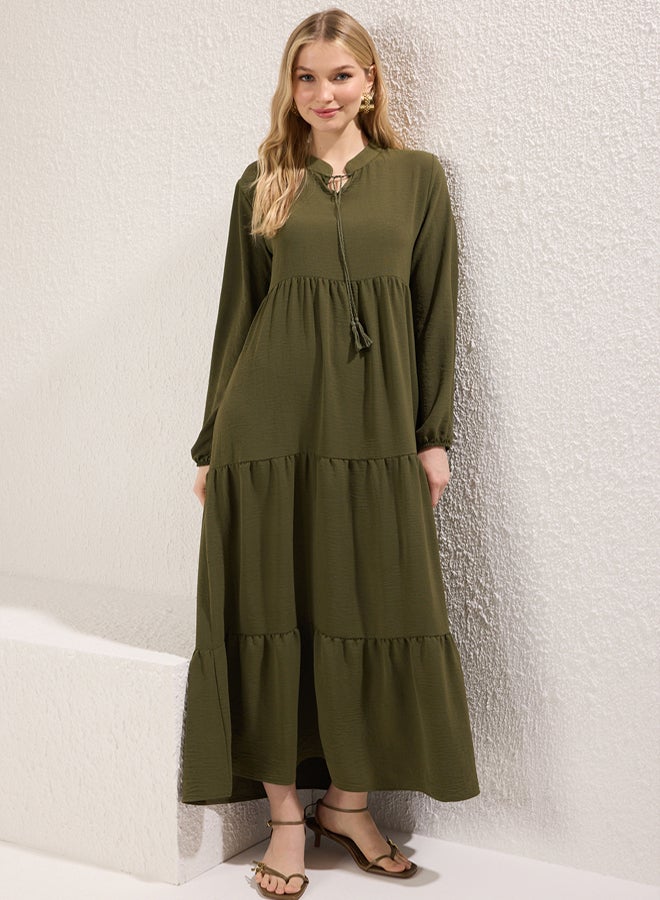 trendyol Green Aerobin Tassel Lacing Detailed Woven Dress - Image 1