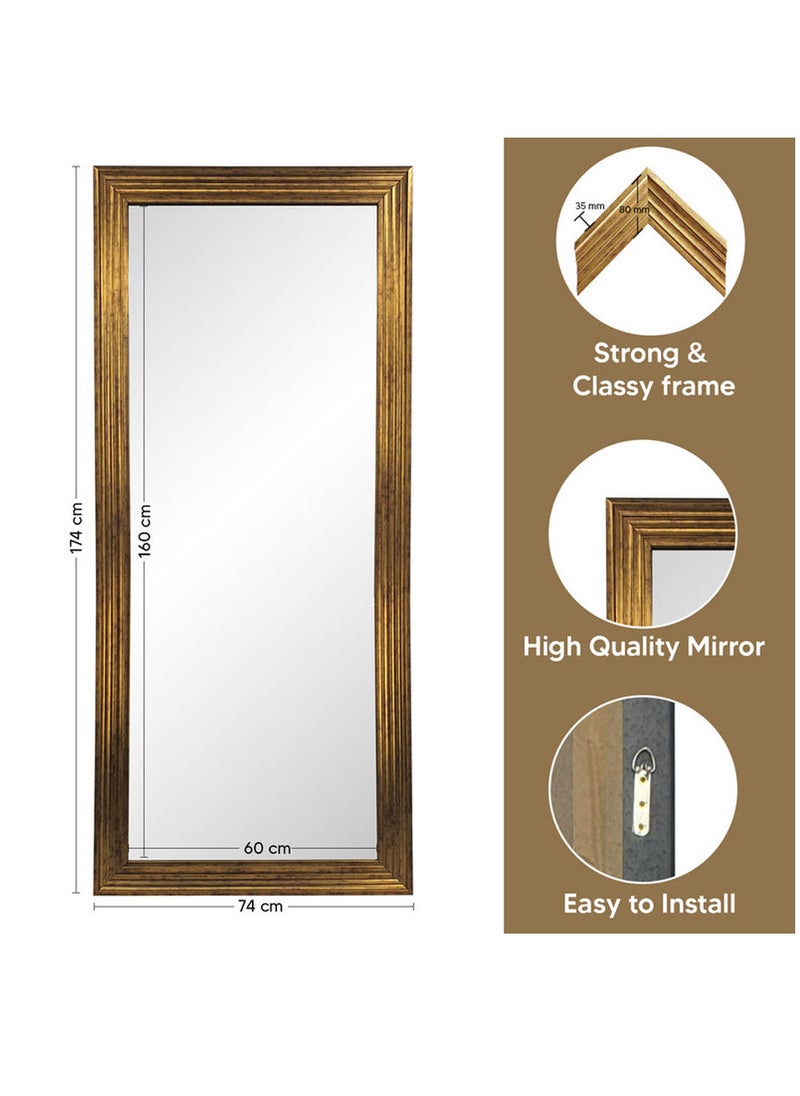 Decorhills Strong Full-Length Dressing Mirror 75x175cm | Large Rectangular Wall-Mounted Mirror for Bedroom, Living Room, Foyer | Thick PVC Frame for Durability & Modern Home Décor - Gold - Image 3