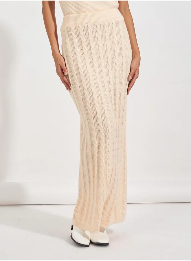 Styli Textured Cable Knit Maxi Skirt