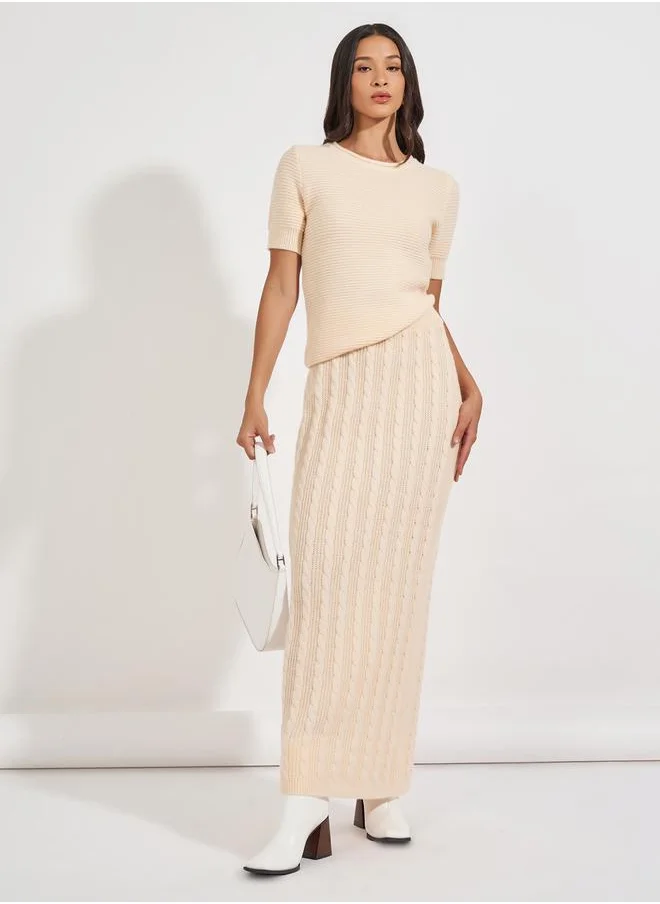 Styli Textured Cable Knit Maxi Skirt