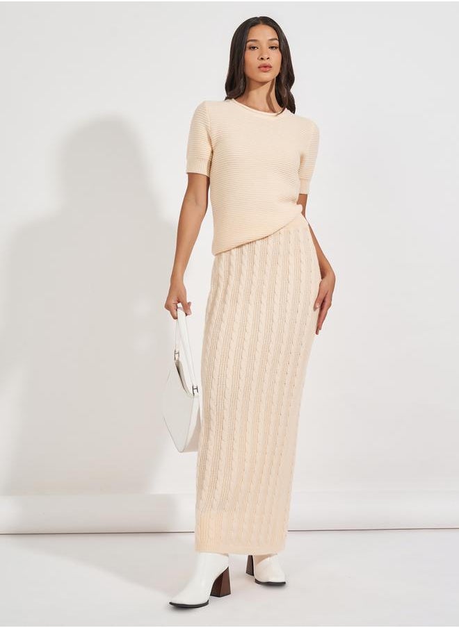 Styli Textured Cable Knit Maxi Skirt  - Image 1