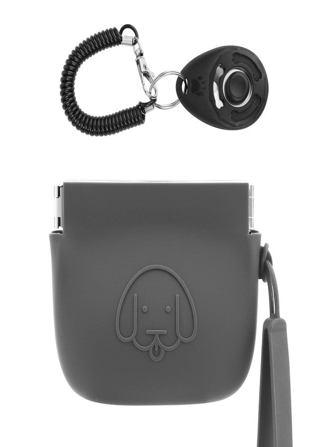 WALLFID Silicone Dog Treat Pouch Small Bag,Auto Closure,with Pet Training Clicker,Walking Bag for Dog and Cat,Pocket Size,Easy to Clean,Odorless (dark gray) - Image 1