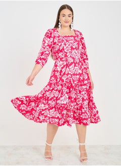Floral Print A-Line Midi Dress