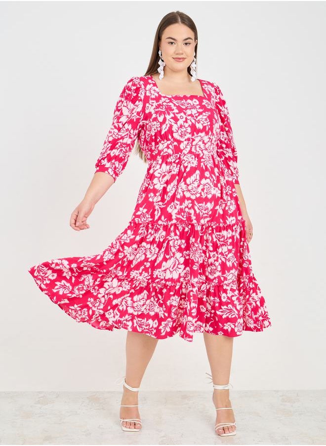 Styli - Floral Print A-Line Midi Dress - Image 1