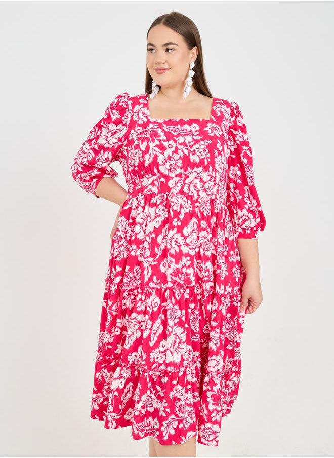 Styli - Floral Print A-Line Midi Dress - Image 1