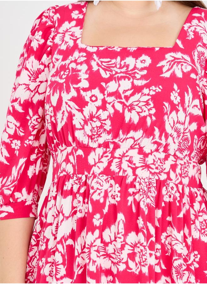 Styli - Floral Print A-Line Midi Dress - Image 1