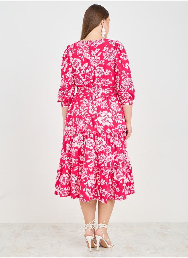 Styli - Floral Print A-Line Midi Dress - Image 1