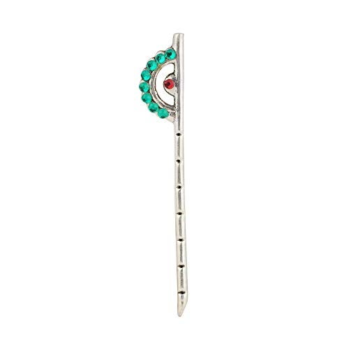 DHRUVS COLLECTION 999 Silver Designer Bansuri - Flute for Ladu Gopal Ji, Bal Krishna, for Home, Pooja, Janmashtami, Temple Decoration & Gifting Purpose (Green, 2 Grams) - Image 1