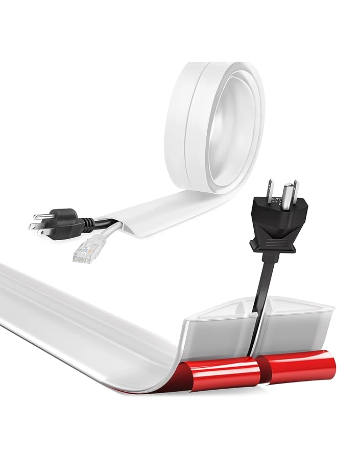 promass 2 Pcs 4ft/1.22M Cable Cover Floor - Single Cord Protector Extension Cord Covers for Floor, Floor Wire Covers for Cords,Floor Wire Cover Cord Cavity: 0.47" (W) x 0.24" (H) (White) - Image 1