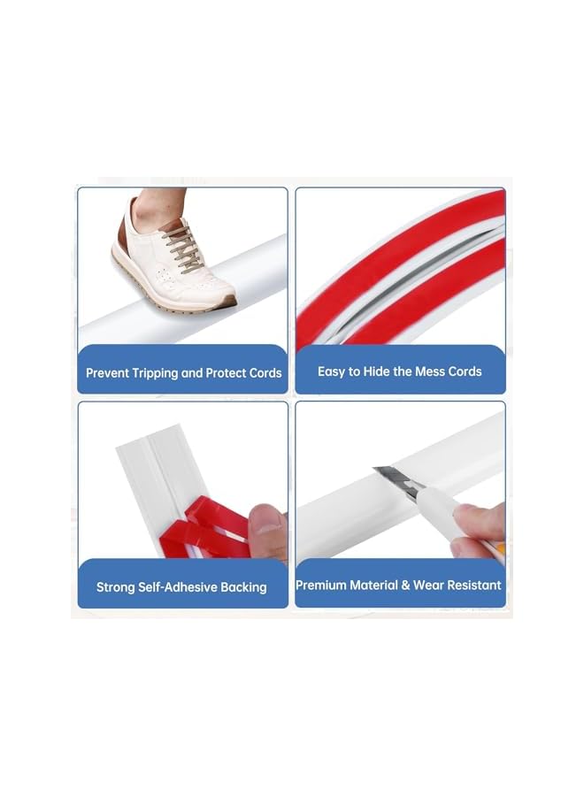 promass 2 Pcs 4ft/1.22M Cable Cover Floor - Single Cord Protector Extension Cord Covers for Floor, Floor Wire Covers for Cords,Floor Wire Cover Cord Cavity: 0.47" (W) x 0.24" (H) (White) - Image 3