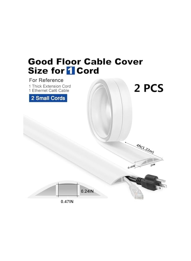 promass 2 Pcs 4ft/1.22M Cable Cover Floor - Single Cord Protector Extension Cord Covers for Floor, Floor Wire Covers for Cords,Floor Wire Cover Cord Cavity: 0.47" (W) x 0.24" (H) (White) - Image 2