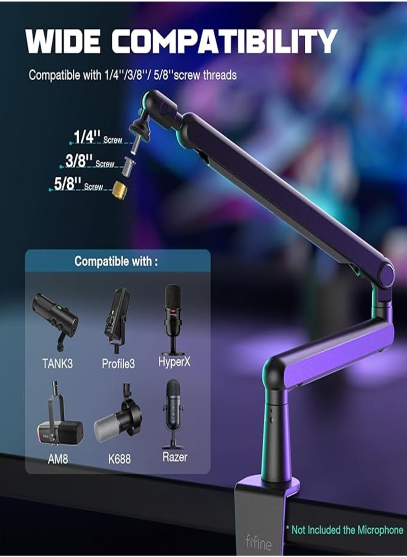 FIFINE FIFINE Microphone Boom Arm, Low Profile Adjustable Stick Microphone Arm Stand with Desk Mount Clamp, Screw Adapter, Cable Management, for Podcast Streaming Gaming Studio-BM88  - Image 3
