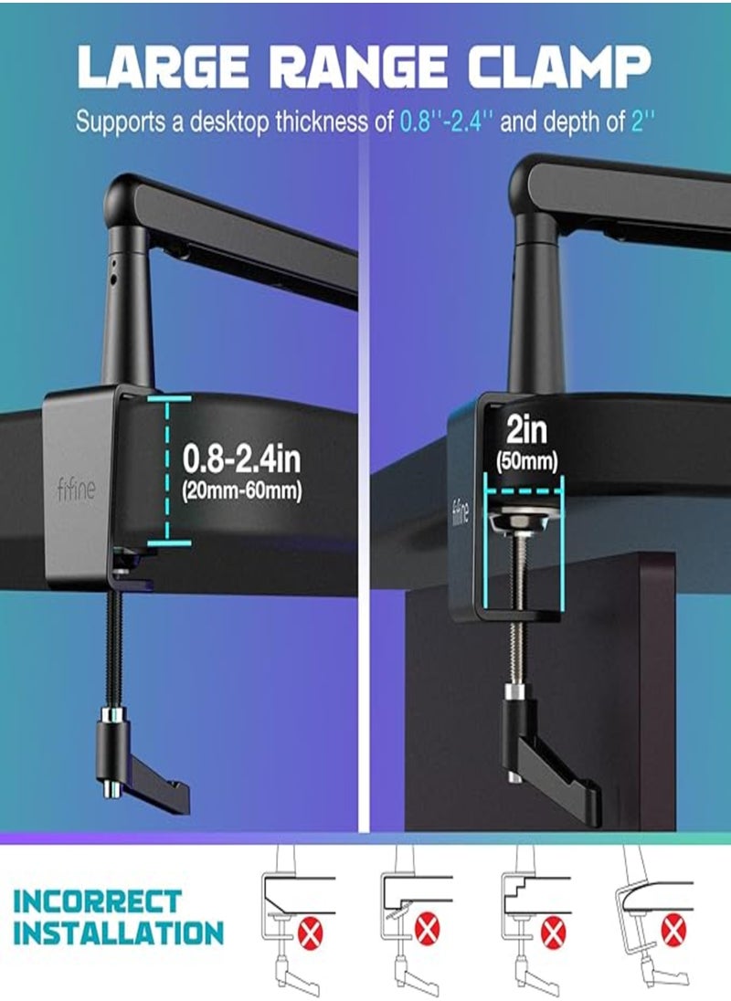 FIFINE FIFINE Microphone Boom Arm, Low Profile Adjustable Stick Microphone Arm Stand with Desk Mount Clamp, Screw Adapter, Cable Management, for Podcast Streaming Gaming Studio-BM88  - Image 5