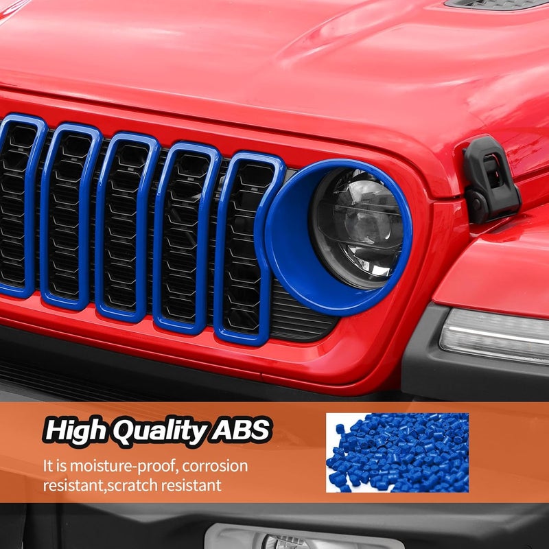 JeCar Grill Inserts & Headlight Cover Trim Accessories for 2024+ Jeep Wrangler JL (Blue) - Image 5
