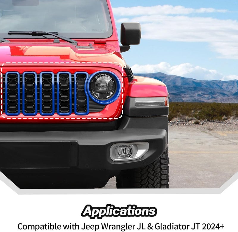 JeCar Grill Inserts & Headlight Cover Trim Accessories for 2024+ Jeep Wrangler JL (Blue) - Image 2