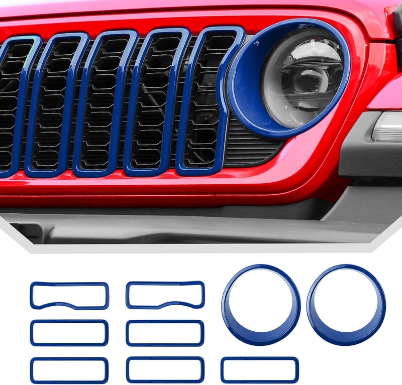 JeCar Grill Inserts & Headlight Cover Trim Accessories for 2024+ Jeep Wrangler JL (Blue) - Image 1