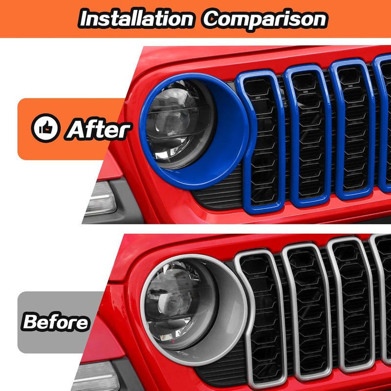 JeCar Grill Inserts & Headlight Cover Trim Accessories for 2024+ Jeep Wrangler JL (Blue) - Image 3