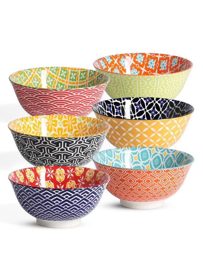 Metahom Ceramic Cereal Bowls, 23 Oz Colorful Bowls for Kitchen, Deep Soup Bowls Set for Dessert, Salad, Pasta, Ice Cream, Oatmeal, Set of 6 - Image 1