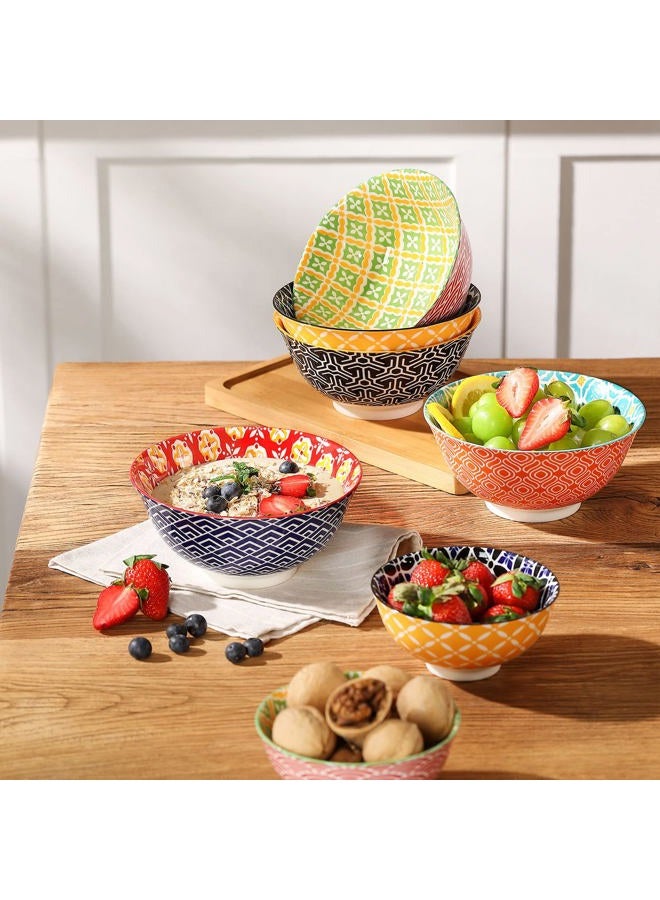 Metahom Ceramic Cereal Bowls, 23 Oz Colorful Bowls for Kitchen, Deep Soup Bowls Set for Dessert, Salad, Pasta, Ice Cream, Oatmeal, Set of 6 - Image 2