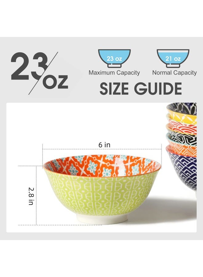 Metahom Ceramic Cereal Bowls, 23 Oz Colorful Bowls for Kitchen, Deep Soup Bowls Set for Dessert, Salad, Pasta, Ice Cream, Oatmeal, Set of 6 - Image 5