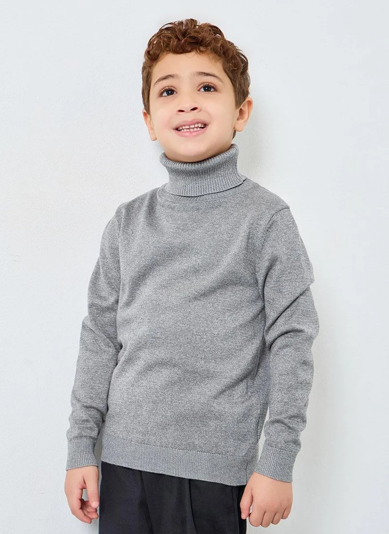 Styli Boys Grey Roll Neck Knit Sweater