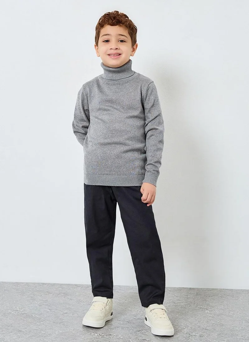 Styli Boys Grey Roll Neck Knit Sweater