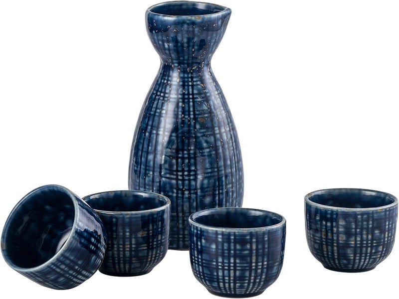 UNICASA Sake Set 5 Pieces,Traditional Sake Cups, Ceramic Cup Crafts Wine Glasses, Include One Sake Bottle 210ml and Four Sake Cups 50ml - Image 1
