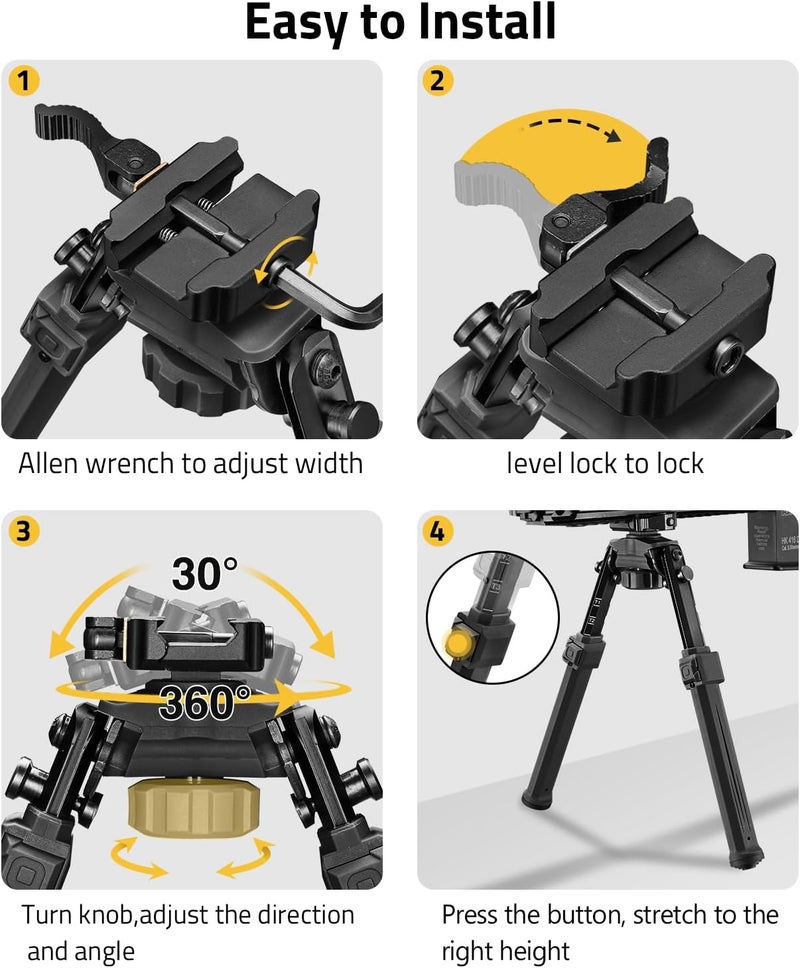 CVLIFE Quick Release Rifle Bipod with 360° Swivel and Adjustable Height for Shooting and Hunting - Image 2