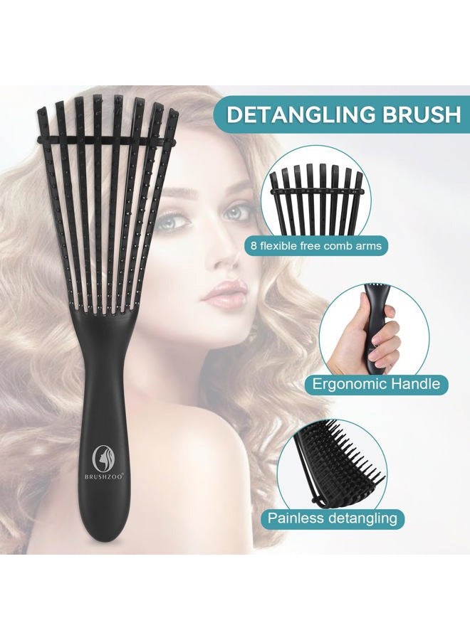 O BRUSHZOO BRUSHZOO Hair Styling Set: Detangling Brushes for Curly Hair with Teasing Brush, Rat Tail Comb, and Edge Brush for Women, Men, and Kids (Black) - Image 2
