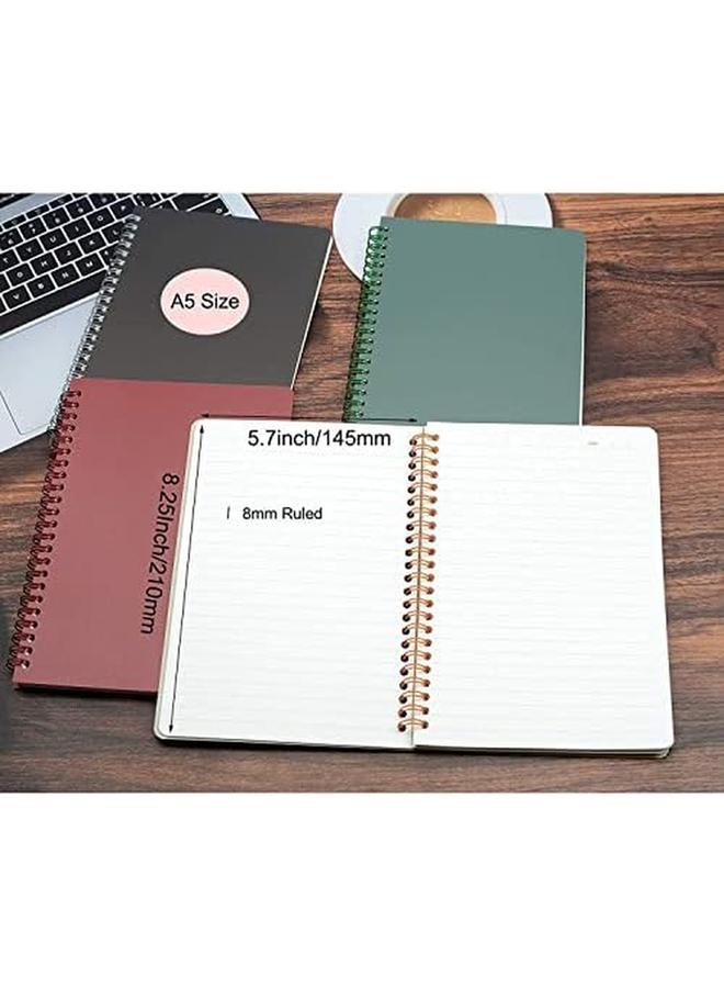 KASTWAVE Spiral Notebooks 4 Pack 4 Subject College Ruled Paper A5 8.3X5.9Inch Thick Plastic Hardcover 80 Sheets For Study And Notes Red Brown Green Beige - Image 2